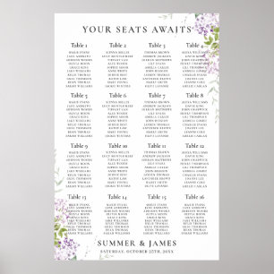 Soft Lilac Purple Floral Wedding Seating Chart