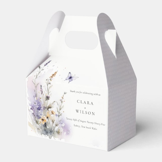 Soft Lilac Wildflower Butterfly Garden Wedding Favour Box (Front Side)