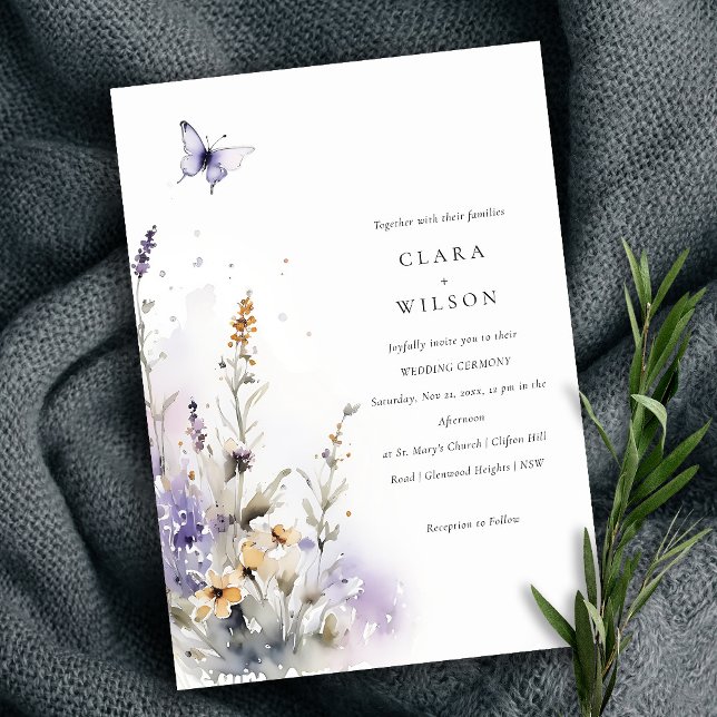 Soft Lilac Wildflower Butterfly Garden Wedding Invitation (Creator Uploaded)