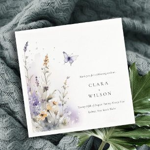 Soft Lilac Wildflower Butterfly Garden Wedding Napkin