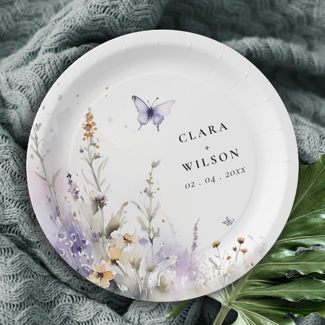 Soft Lilac Wildflower Butterfly Garden Wedding Paper Plate (Creator Uploaded)