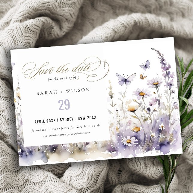 Soft Lilac Wildflower Butterfly Garden Wedding Save The Date (Creator Uploaded)