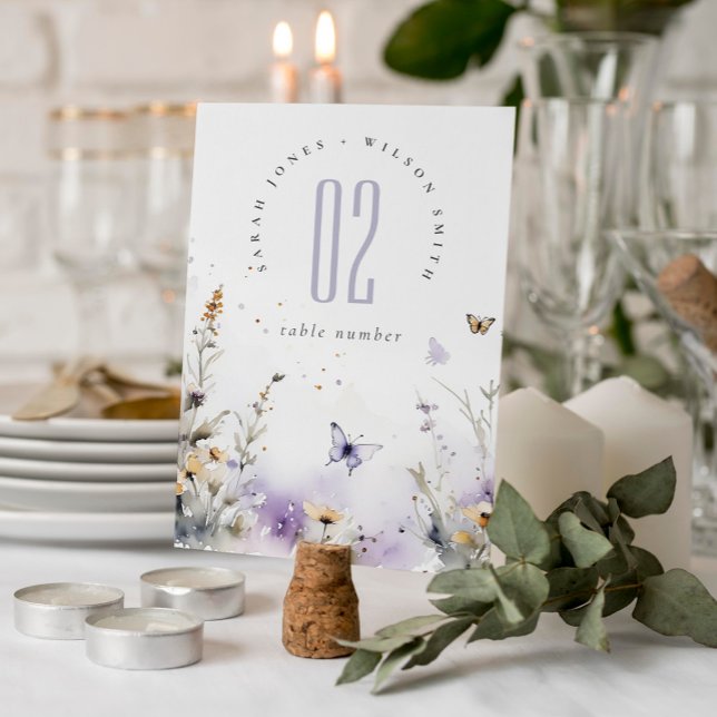 Soft Lilac Wildflower Butterfly Garden Wedding Table Number (Creator Uploaded)