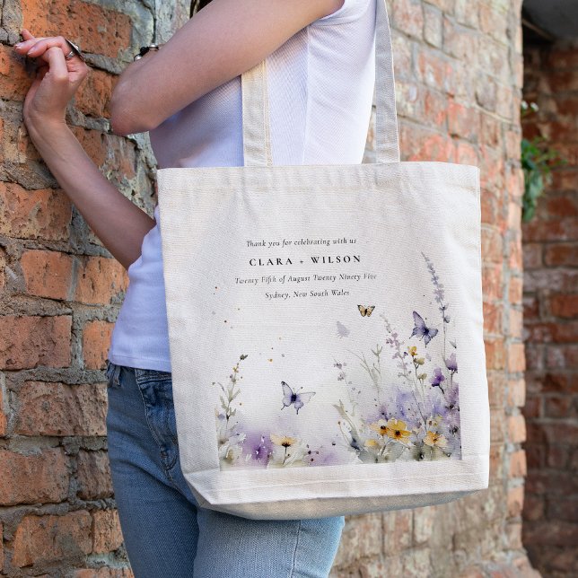 Soft Lilac Wildflower Butterfly Garden Wedding Tote Bag (Creator Uploaded)