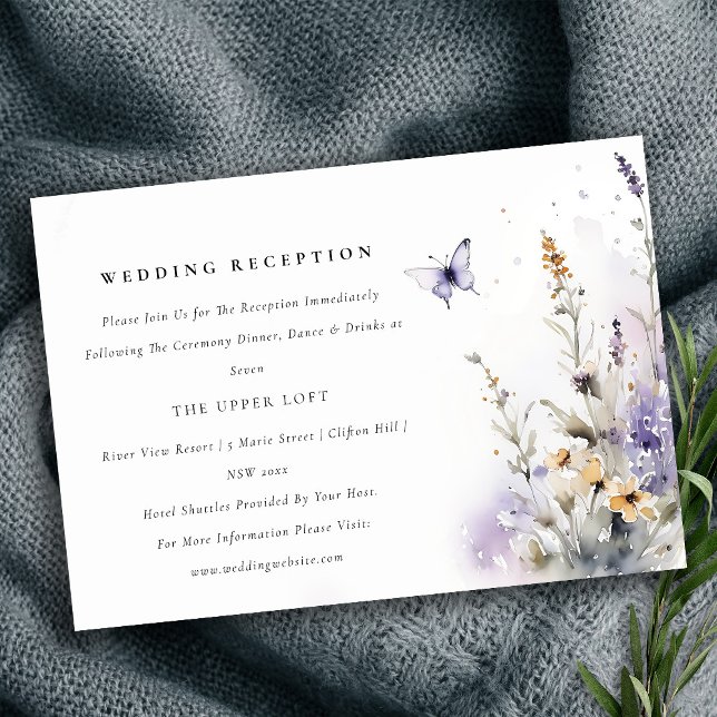 Soft Lilac Wildflower Butterfly Wedding Reception Enclosure Card (Creator Uploaded)