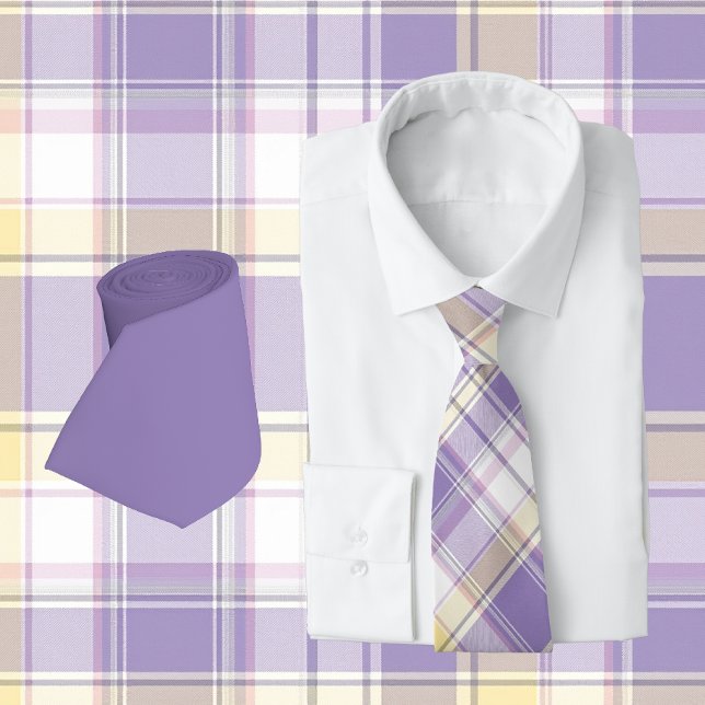 Soft Lilac, Yellow & White Plaid Tie (tie set
)