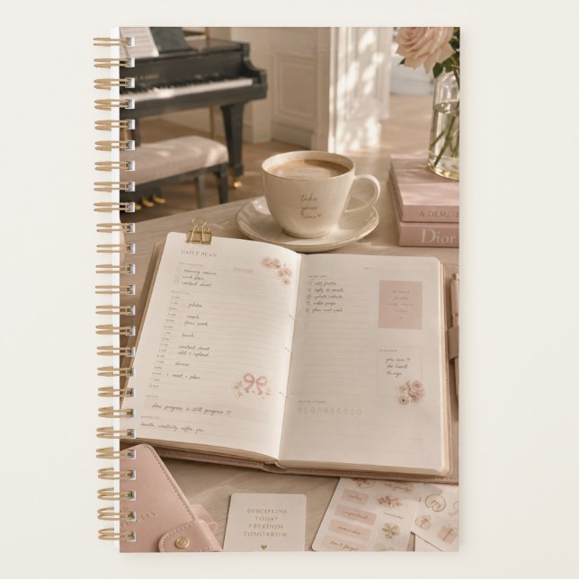 Soft Luxury Music & Coffee Stationery Planner (Front)