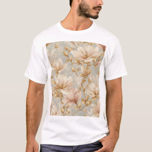 Soft Magnolia Butterfly Botanical Pattern T-Shirt