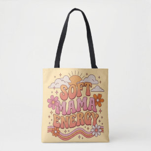 Soft Mama Energy Retro Floral Typography Tote Bag
