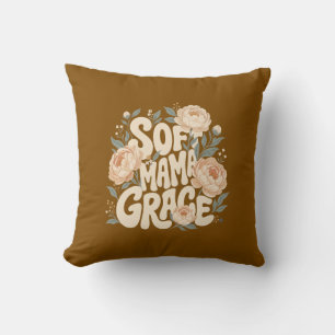 Soft Mama Grace Deep Plum Floral Retro Typography Cushion