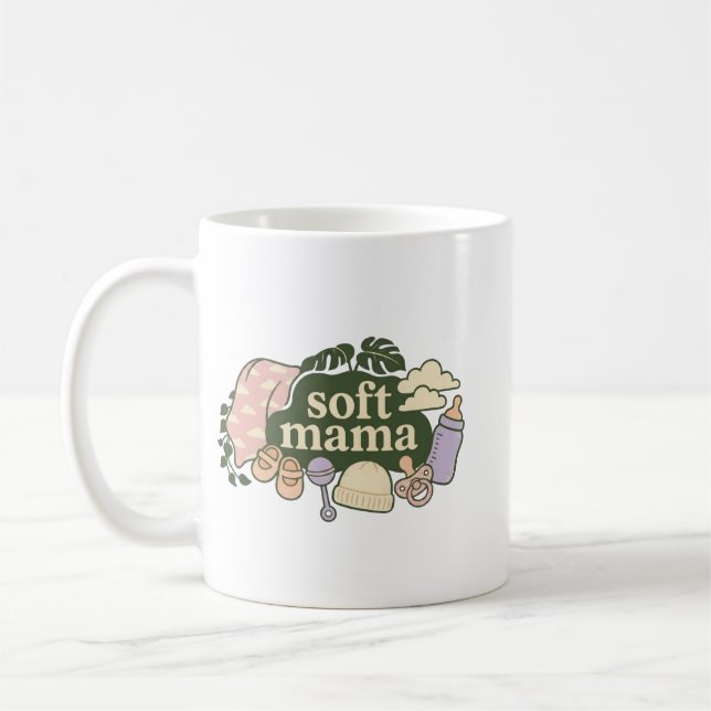 Soft Mama Retro Baby Essentials Design | Cute Moth Coffee Mug (Left)
