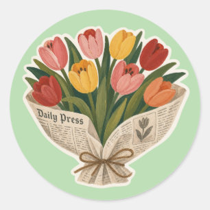 Soft Mama Tulip Bouquet Vintage Floral Art Print Classic Round Sticker