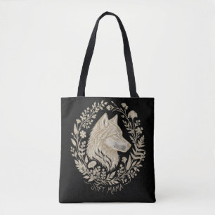 Soft Mama Vintage Wolf Floral Wreath Boho Botanica Tote Bag