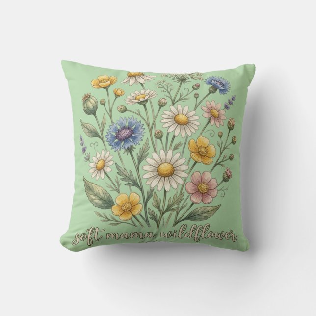 Soft Mama Wildflower Cursive Floral Design Cushion (Front)