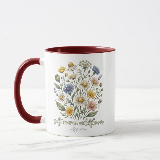 Soft Mama Wildflower Cursive Floral Design Mug (Left)