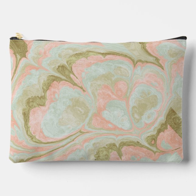 Soft Marble Swirl Pattern Mint, Coral and Olive Accessory Pouch (Front)