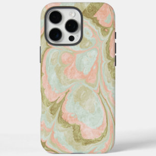Soft Marble Swirl Pattern Mint, Coral and Olive iPhone 16 Pro Max Case