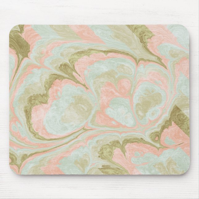 Soft Marble Swirl Pattern Mint, Coral and Olive Mouse Mat (Front)
