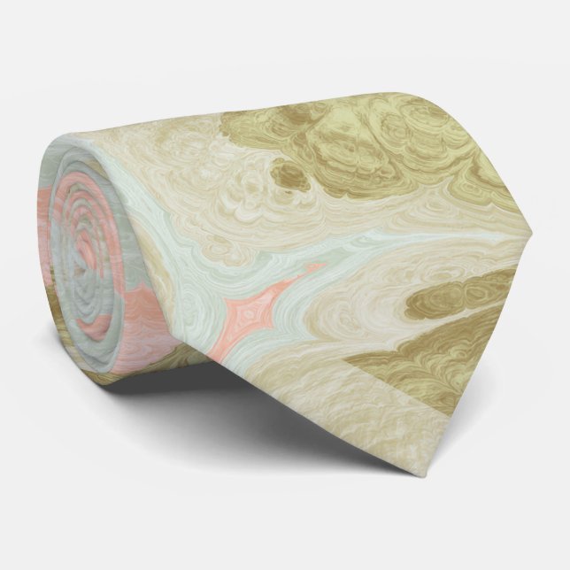 Soft Marble Swirl Pattern Mint, Coral and Olive Tie (Rolled)