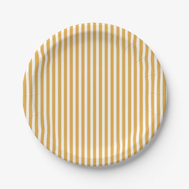 Soft Marigold Yellow Cabana Stripe Paper Plate (Front)