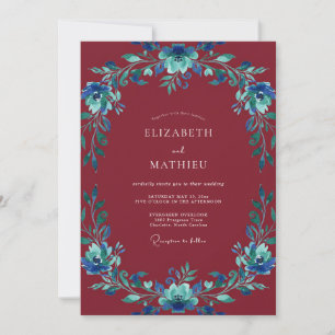 Soft Maroon Azure Wreath Wedding Invitation
