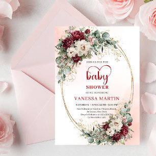 Soft Marsala Floral Baby Shower Invitation