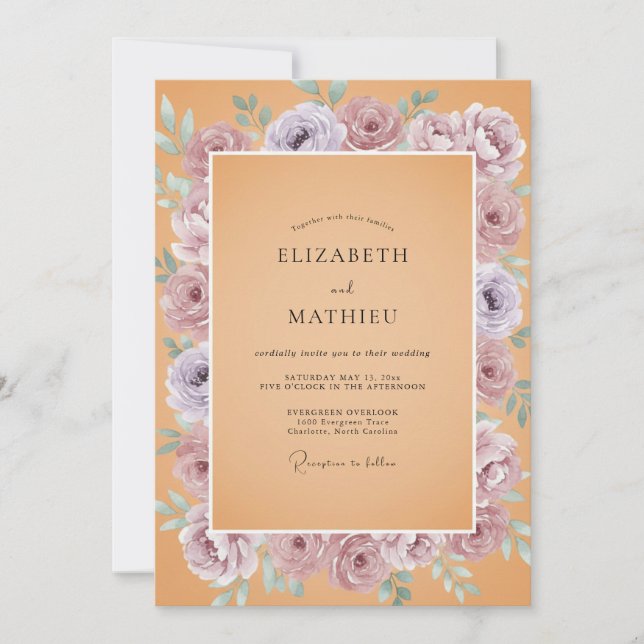 Soft Mauve Apricot Peony Wedding Invitation (Front)