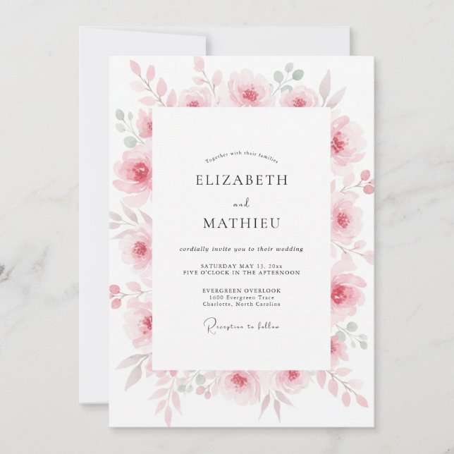 Soft Mauve Blossom Wedding Invitation (Front)