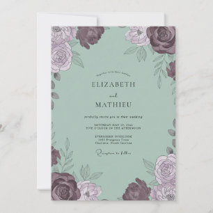 Soft Mauve Celadon Petal Wedding Invitation