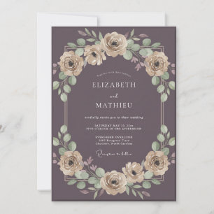 Soft Mauve Champagne Ranunculus Eucalyptus Wedding Invitation