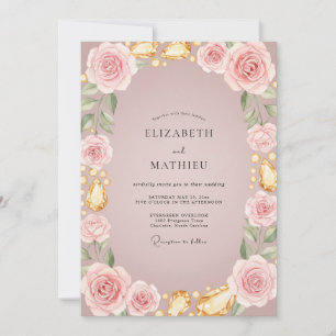 Soft Mauve Gold Rose Wedding Invitation