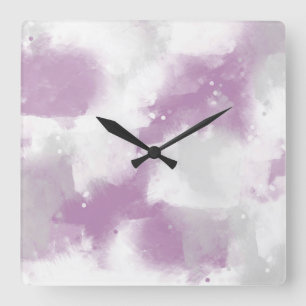 Soft Mauve Gray and White Abstract Brushstrokes Square Wall Clock