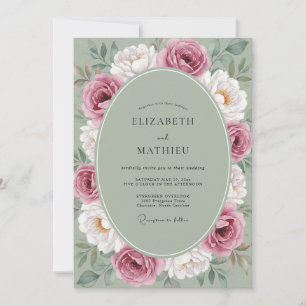 Soft Mauve Olive Wreath Wedding Invitation