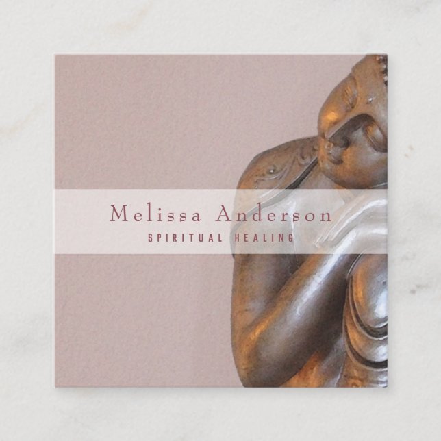 Soft Mauve Peaceful Healing Buddha Square Business Card (Front)
