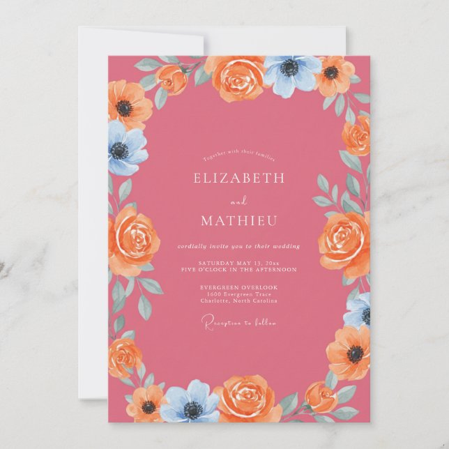 Soft Mauve Peach Wreath Wedding Invitation (Front)
