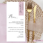 Soft Mauve, Personalised with Guest Name Chic Menu<br><div class="desc">Why spend in place cards and menu cards when you can have an elegant All-in-one elegant Menu personalised with each guest's name! Contemporary, simple, and elegant design with beautiful modern handwritten calligraphy. The stripe on the top right corner is in an attractive soft mauve, dusty-purple tone with the guest name...</div>