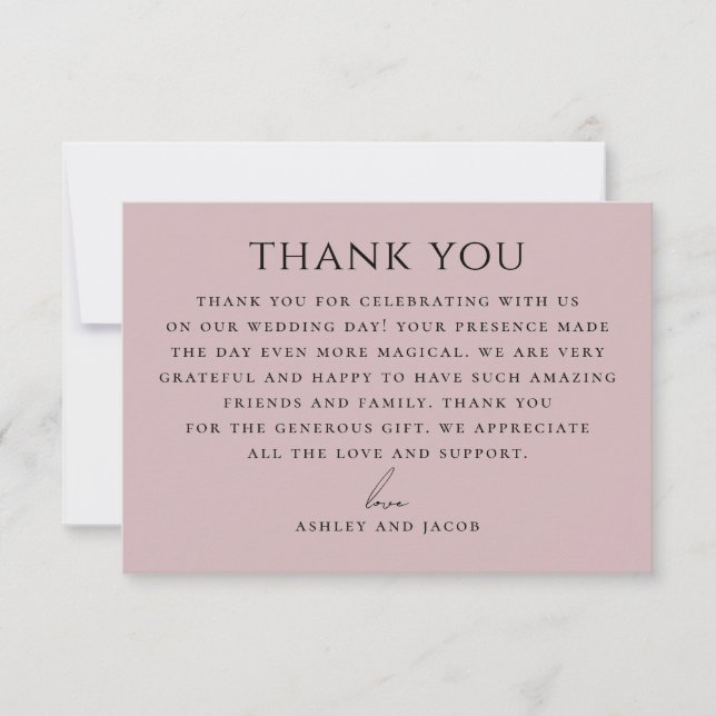 Soft Mauve Pink Wedding | Elegant Romantic Chic Thank You Card (Front)