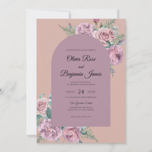 Soft Mauve Plum Leaf Wedding Invitation