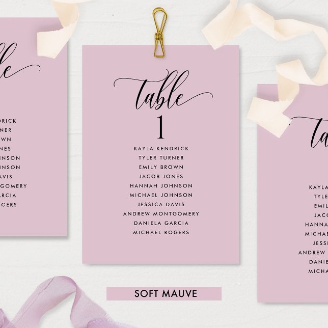 Soft Mauve Seating Plan Cards with Guest Names  (Creator Uploaded)