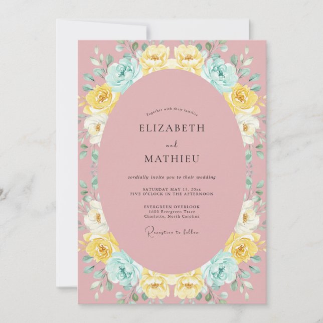 Soft Mauve Yellow Peony Wedding Invitation (Front)