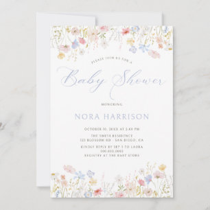 Soft Meadow Blue Script Baby Shower Invitation