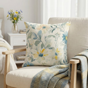 Soft Meadow Daisy Watercolor Cushion