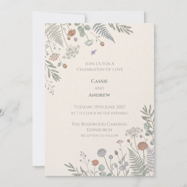 Soft Meadow Floral Wedding Invitation (Front)