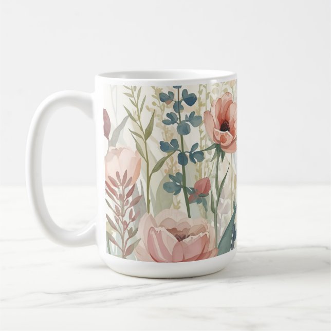 Soft Meadow Impression – Watercolor Botanical Wall Coffee Mug (Left)
