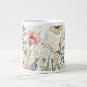 Soft Meadow Impression – Watercolor Botanical Wall Large Coffee Mug