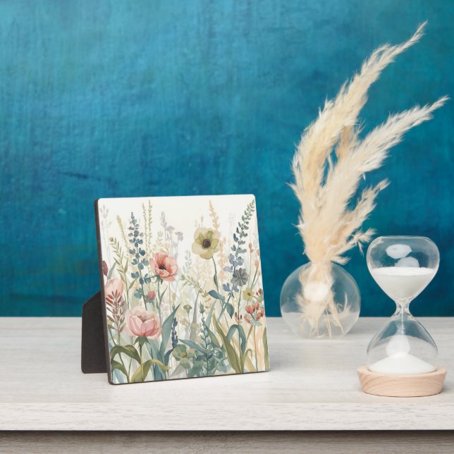 Soft Meadow Impression – Watercolor Botanical Wall Plaque (Insitu)
