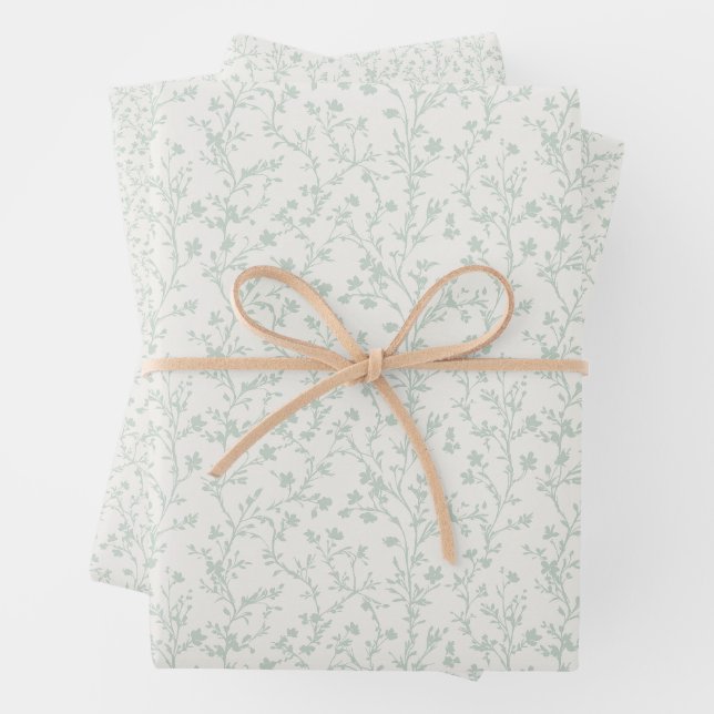 Soft Meadow Muted Sage - Neutral Wrapping Paper Sheet (In situ)