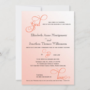 Soft Melon Script God is Love Christian Wedding Invitation