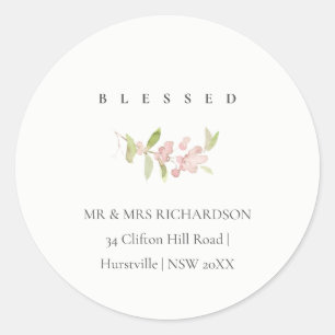 SOFT MINIMAL BLUSH ROSE PINK BLESSED ADDRESS CLASSIC ROUND STICKER