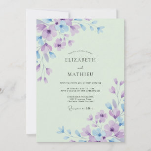 Soft Mint Amethyst Wildflower Wedding Invitation